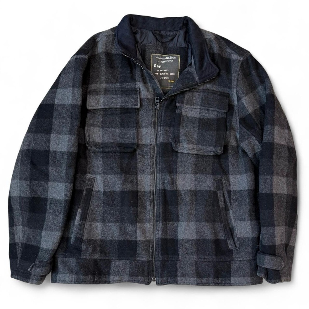 Vintage Gap Plaid Wool Full Zip Jacket Men's Size XL Skater Grunge Workwear Y2K